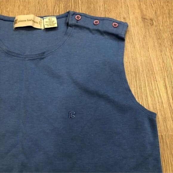PIERRE BALMAIN Vintage Blue cotton tank Top shell L fits M - Picture 5 of 9
